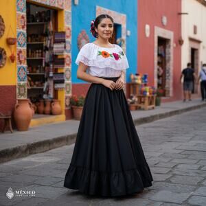 Traditional Mexican Embroidered Floral Dress Set – Handmade Two-Piece